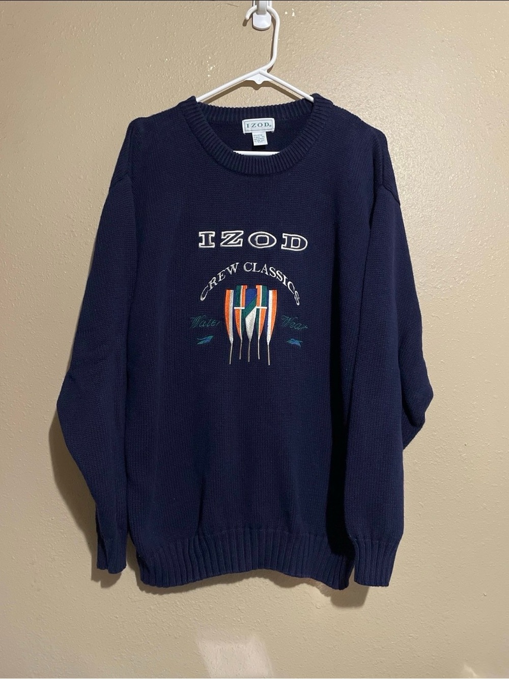Vintage IZOD Crew Classics Embroidered Crewneck Knit Navy Blue Sweater Men’s XL